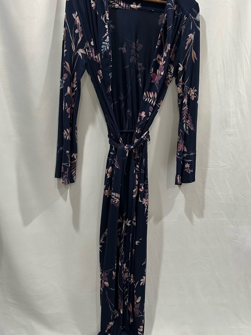 S/M Soma Navy Blue Floral Full Length Robe with Built in Belt